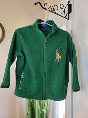 Vintage Polo Ralph Lauren Green Fleece Big Pony Zip Up Jacket, Size Kids 3T